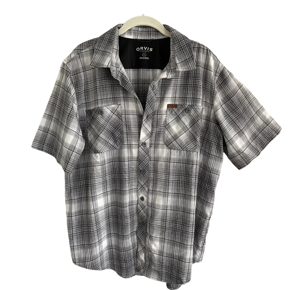 Orvis Mens Shirt Sz L Button Up Short Sleeve Tech Shirt Lightweight